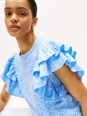 Embroidered Eyelet Ruffle-Sleeve Top Product Image