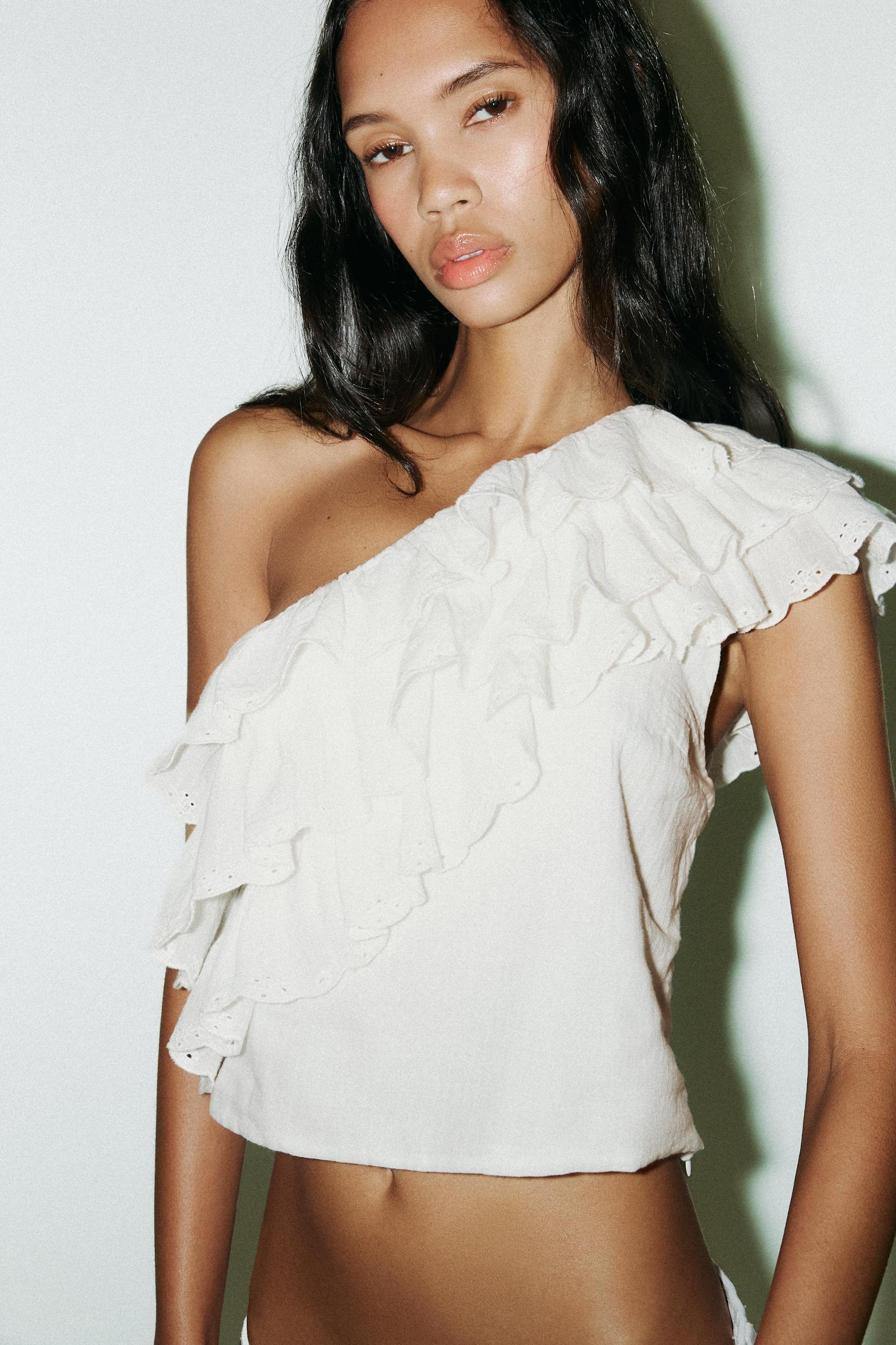 ASYMMETRIC RUFFLED GAUZE TOP Product Image