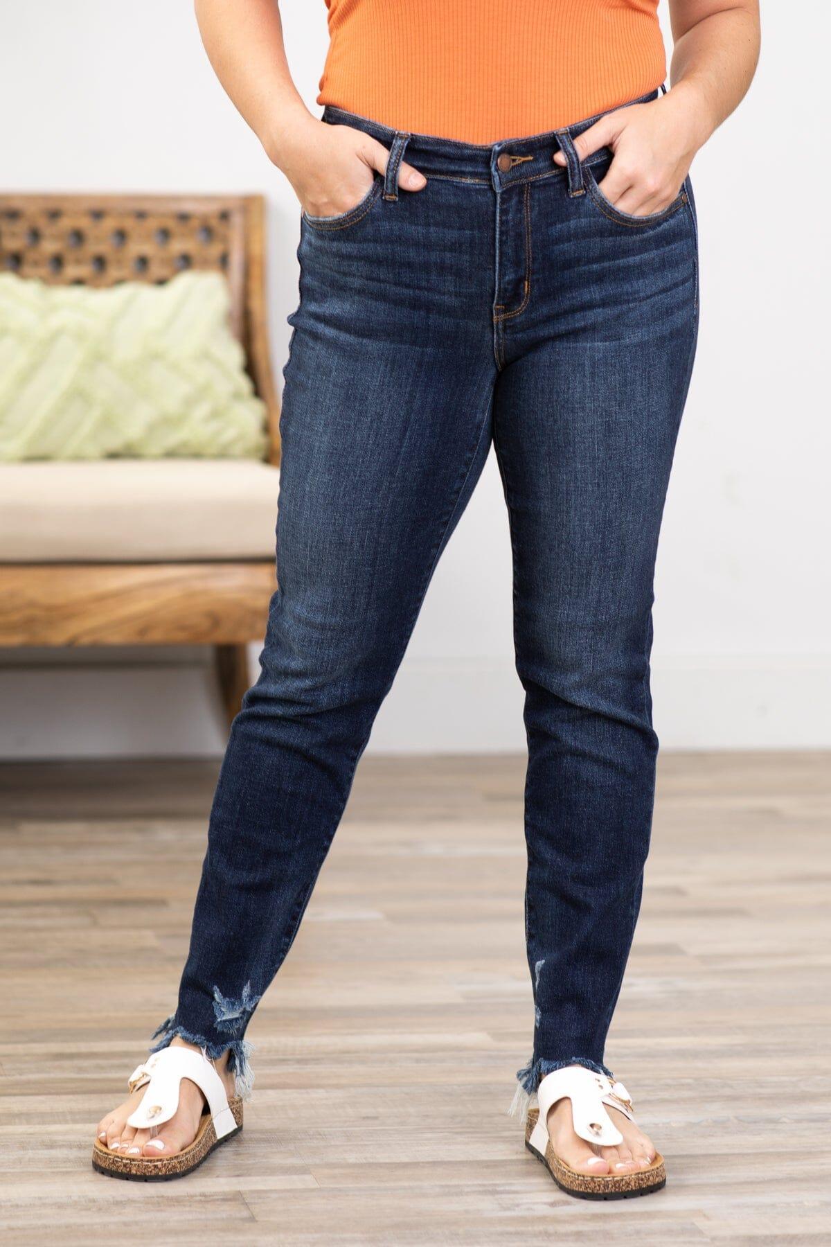 Judy Blue Dark Wash Fray Hem Skinny Jeans Product Image