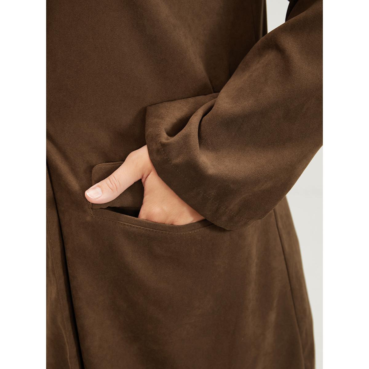 Plus Size Solid Pocket Suit Collar Double Button Blazer Brown Women Dailywear Plain Pocket Sleeve Long Sleeve Suit Collar 10/M Pocket Casual Blazers BloomChic Product Image