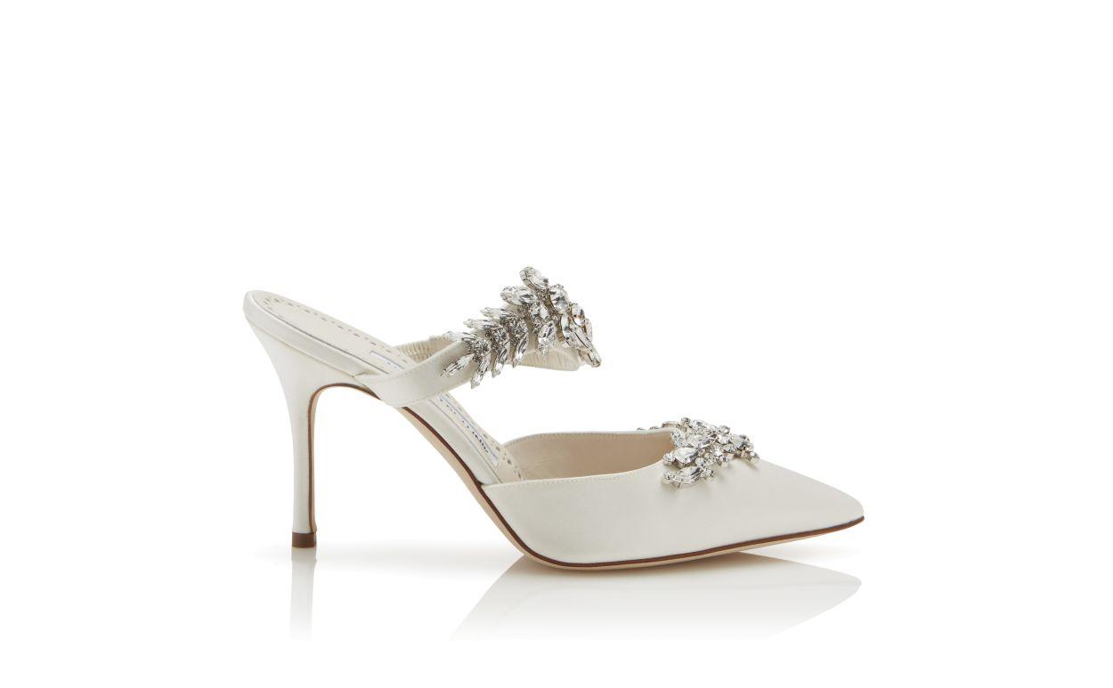 LURUM Off-White Satin Crystal Embellished Mules Product Image