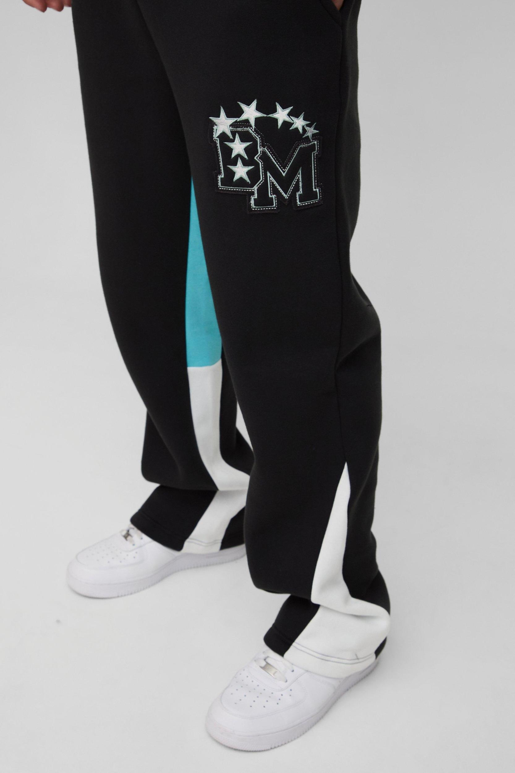 Regular Fit BM Varsity Applique Gusset Sweatpants | boohooMAN USA Product Image