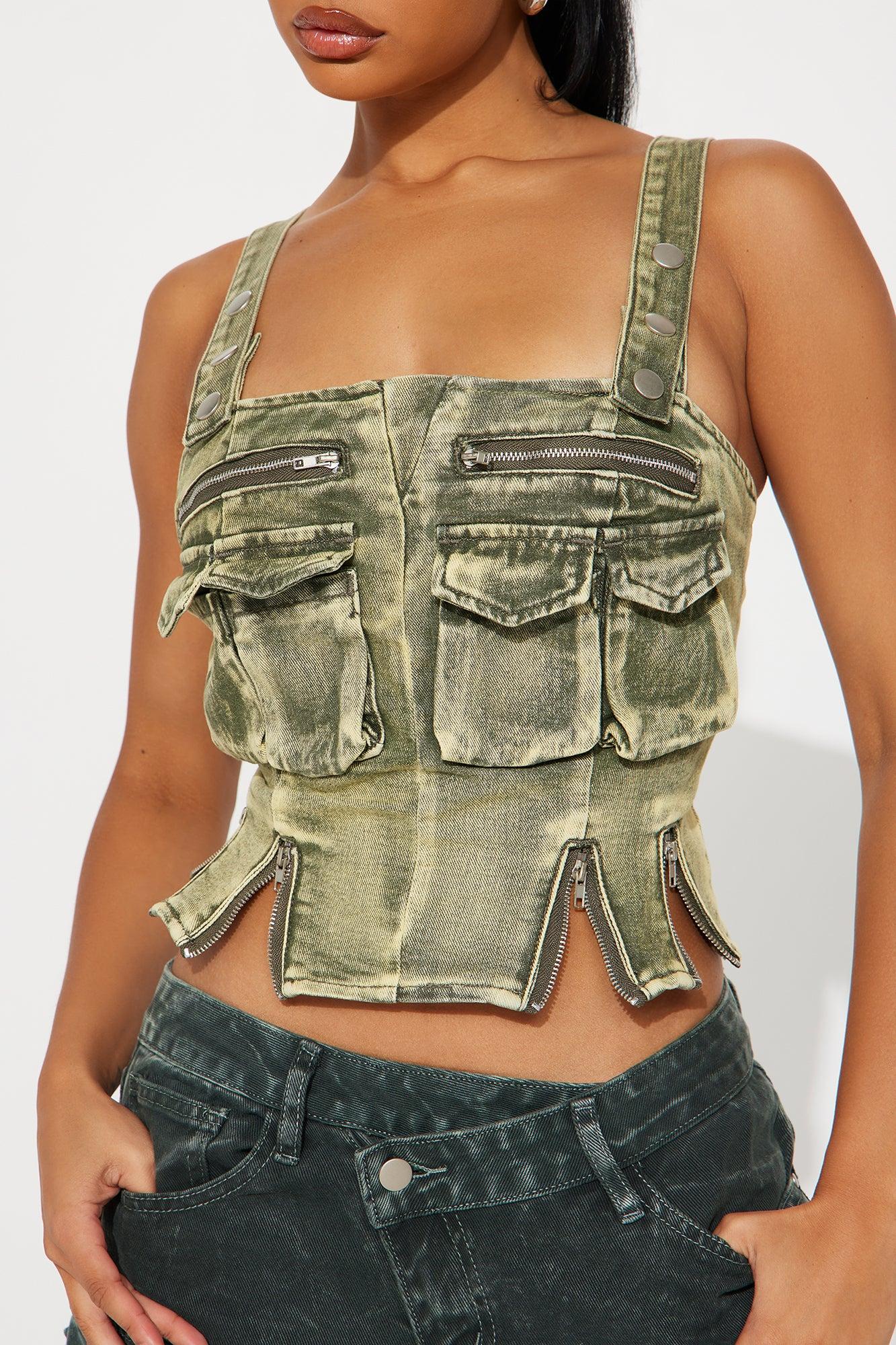 Cruel Summer Washed Denim Top - Green Product Image
