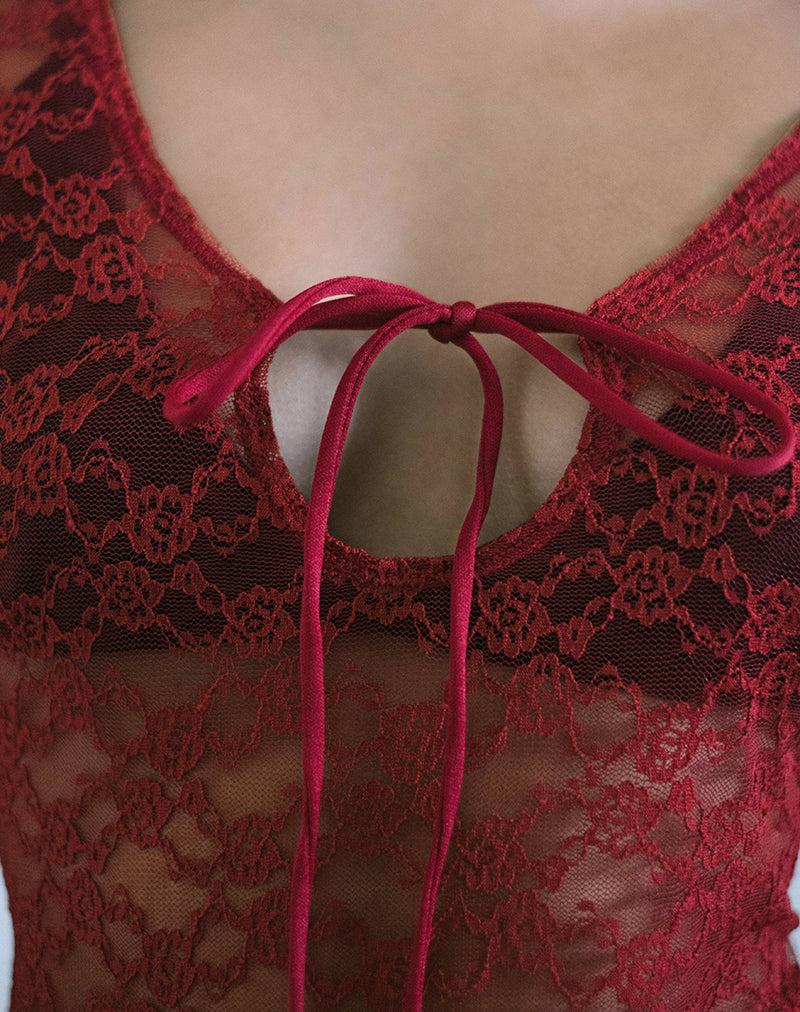 Natasha Tie Front Top in Mari Lace Red Female Product Image