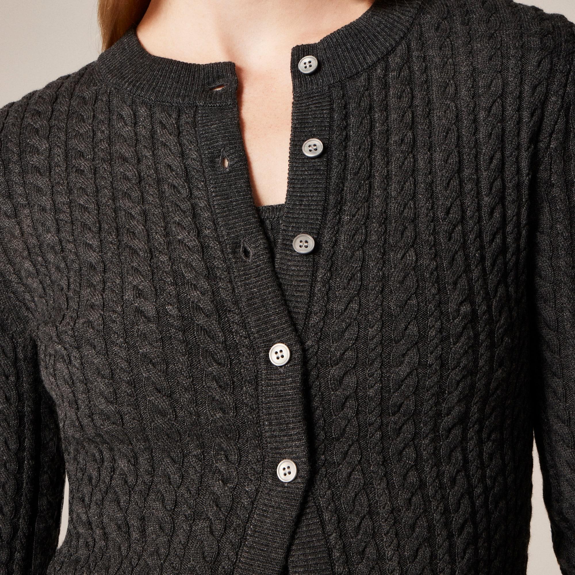 Cable-knit crewneck cardigan in merino wool Product Image