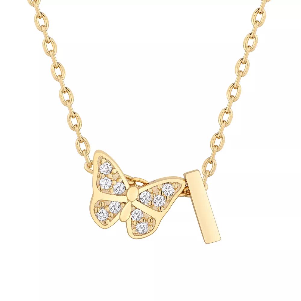Taylor Grace 14k Gold Plated Cubic Zirconia Butterfly Initial Necklace, Women's, Size: 18" Product Image