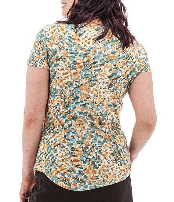 Aventura Charlie Organic Cotton Blend Floral Single Knit Jersey Scoop Neck Cap Sleeves Ruching Top Product Image
