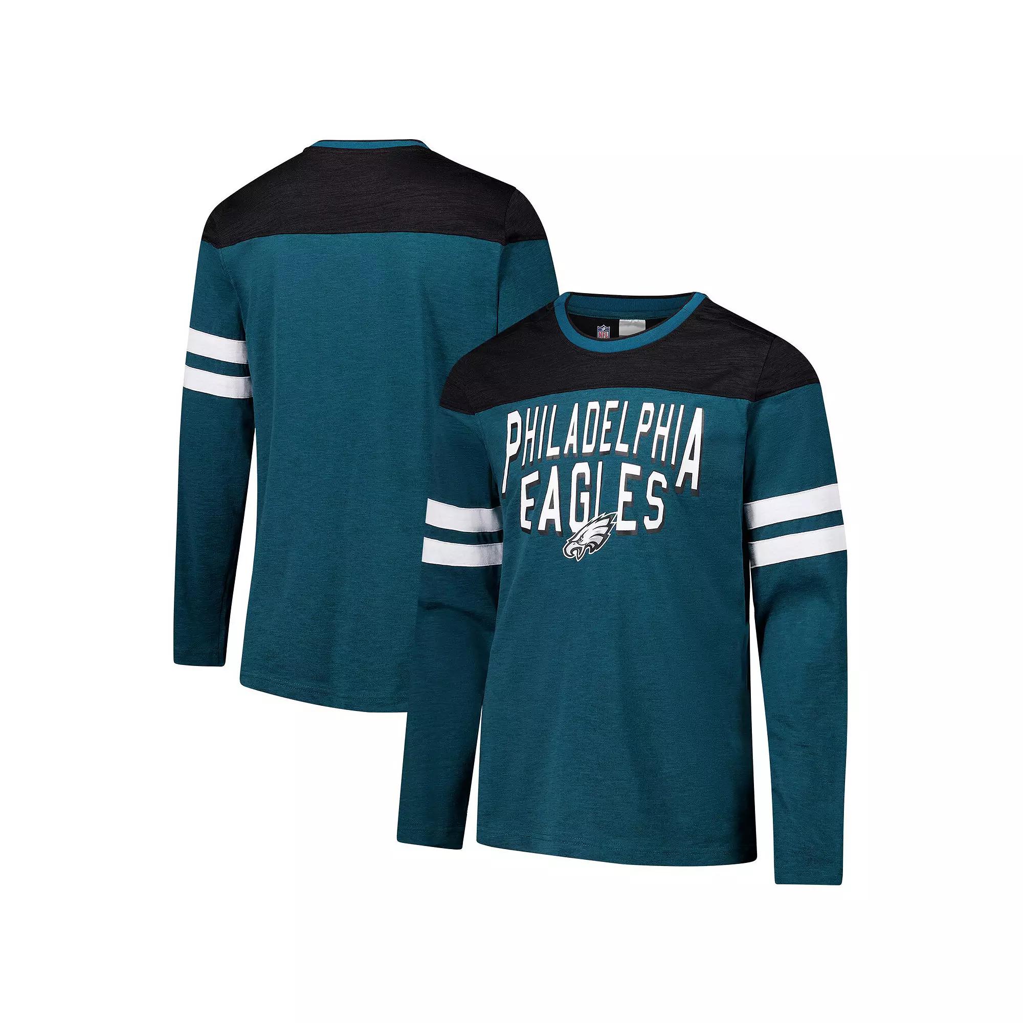 Men's G-III Sports by Carl Banks Midnight Green/Black Philadelphia Eagles Adaptive Hail Mary Long Sleeve T-Shirt,  Product Image