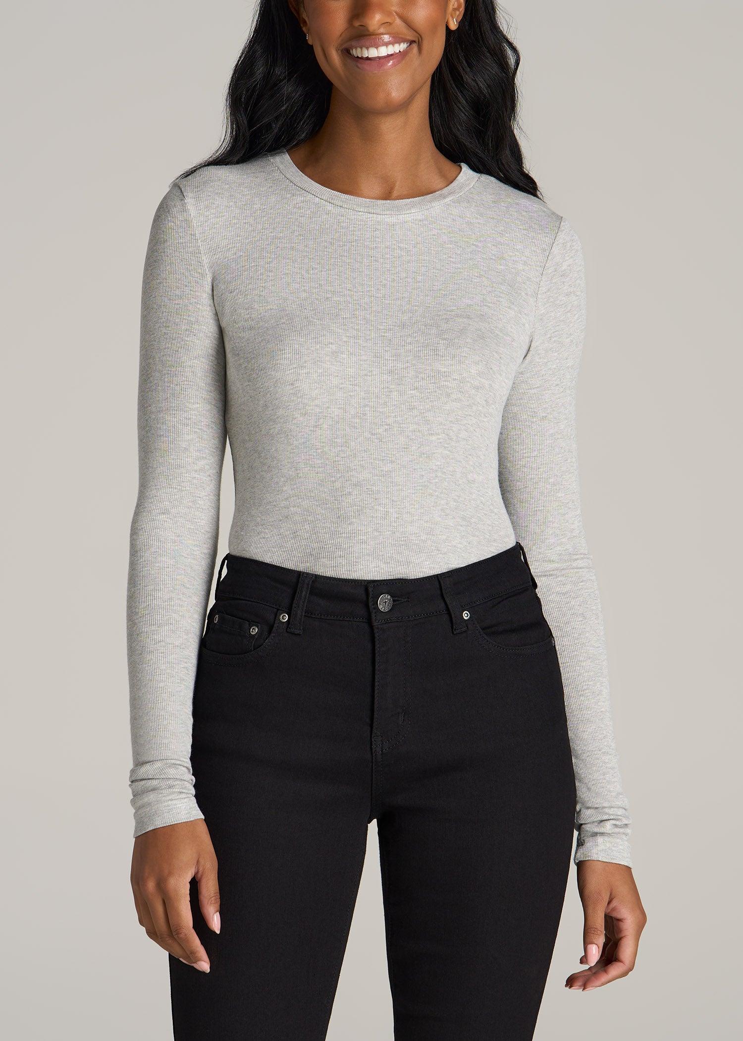 FITTED Ribbed Long Sleeve Tee for Tall Women in Grey Mix Female Product Image