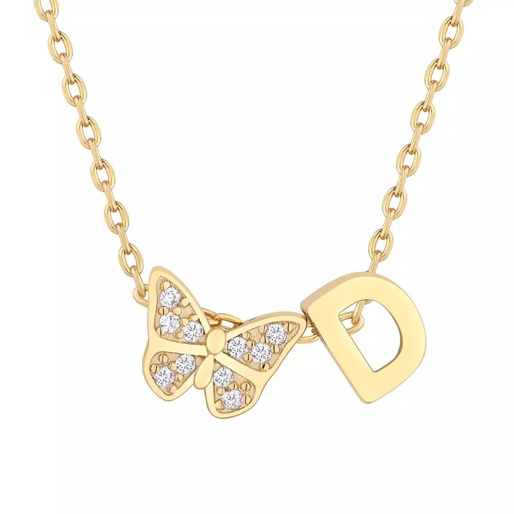 Taylor Grace 14k Gold Plated Cubic Zirconia Butterfly Initial Necklace, Women's, Size: 18" Product Image