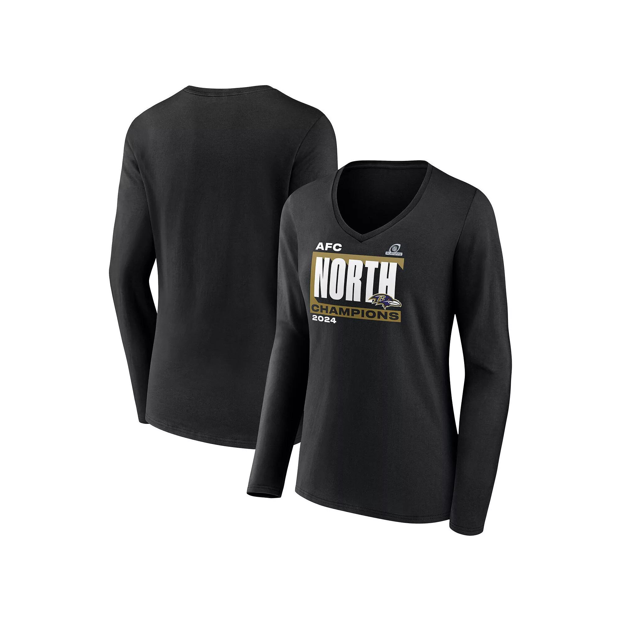 Women's Fanatics Black Baltimore Ravens 2024 AFC North Division Champions Conquer Long Sleeve V-Neck T-Shirt, Size: Large Product Image