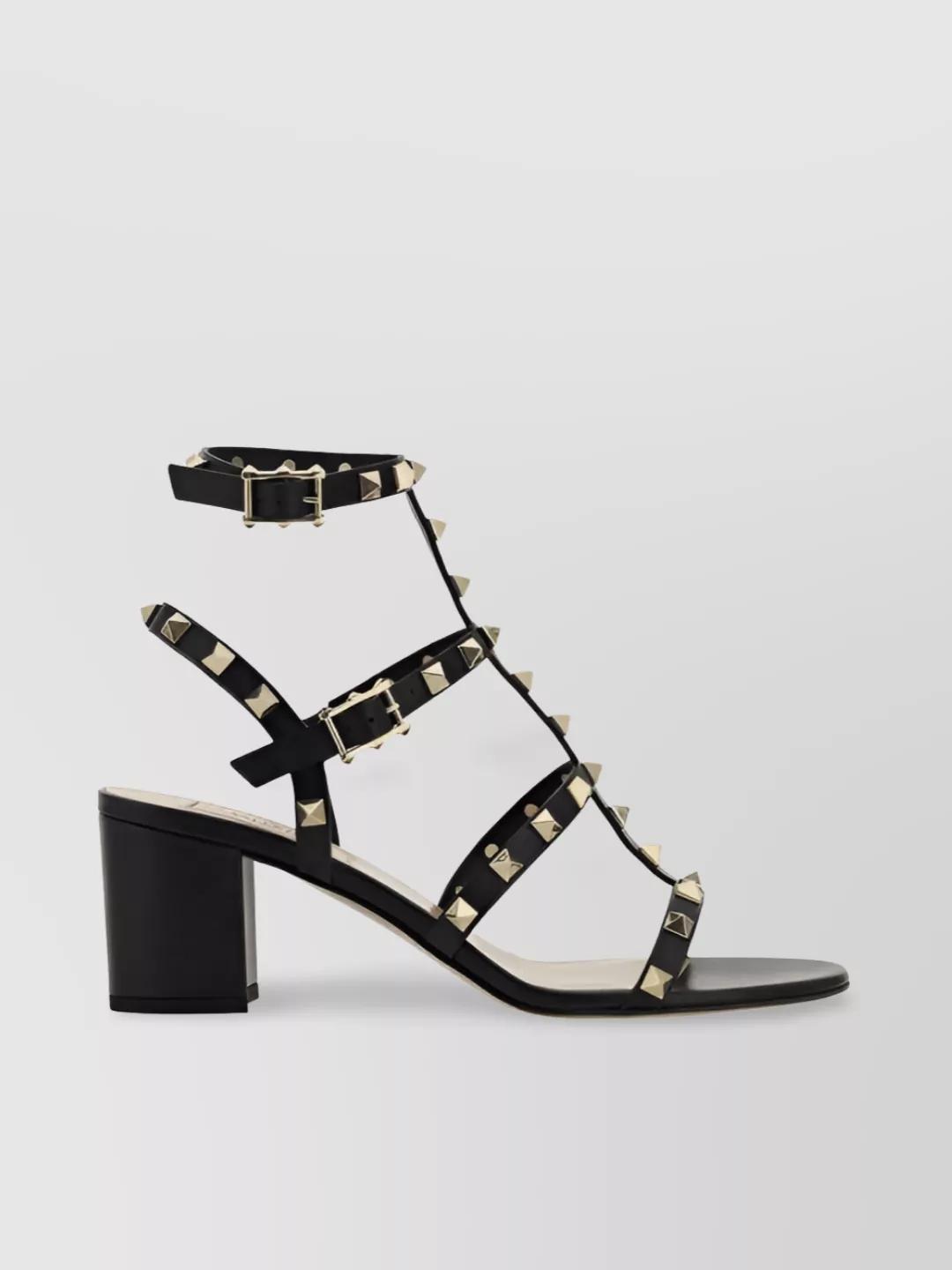 VALENTINO GARAVANI Valentino Rockstud Caged 90 Leather Ankle Strap Sandal In Black Product Image