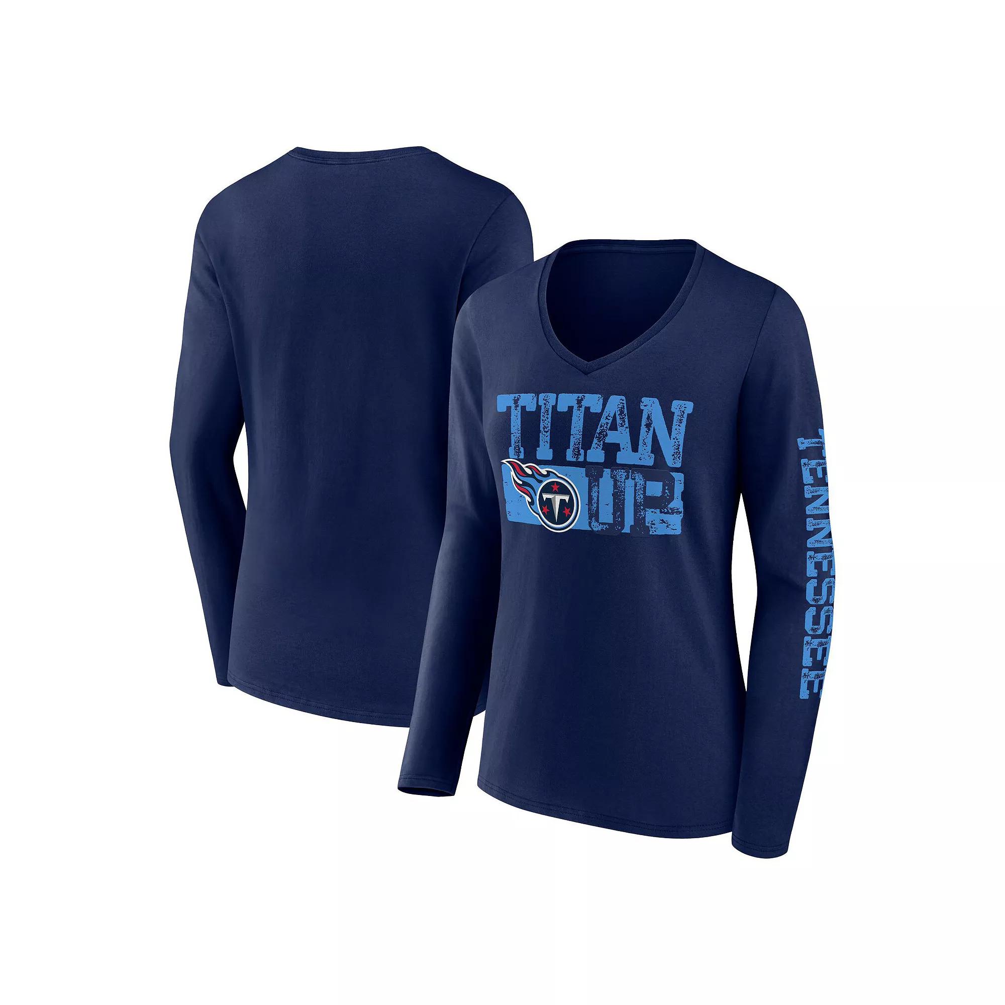 Women's Fanatics Navy Tennessee Titans Hometown Sweep Long Sleeve V-Neck T-Shirt, Size: 2XL, Blue Product Image