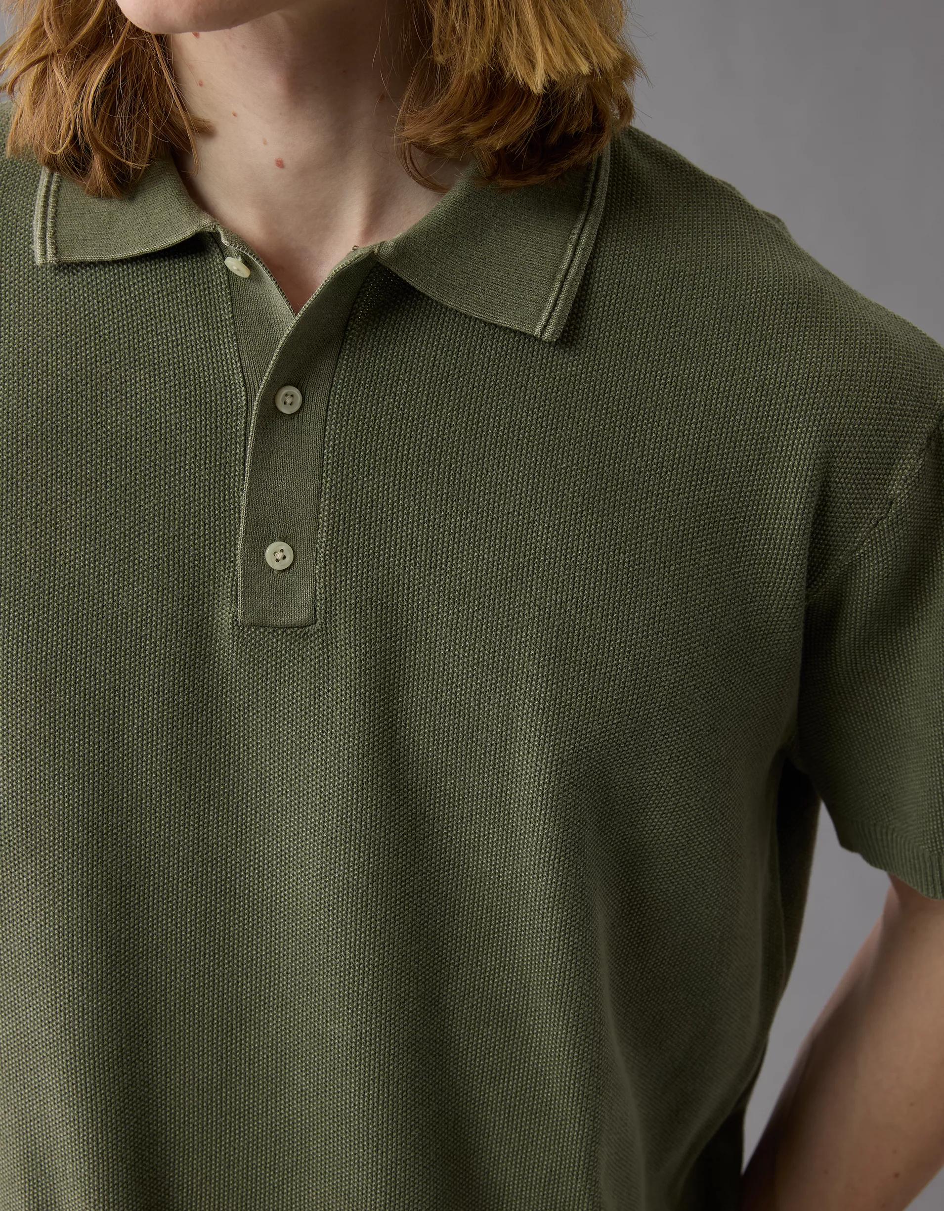 AE Weekend Washed Sweater Polo Shirt Product Image