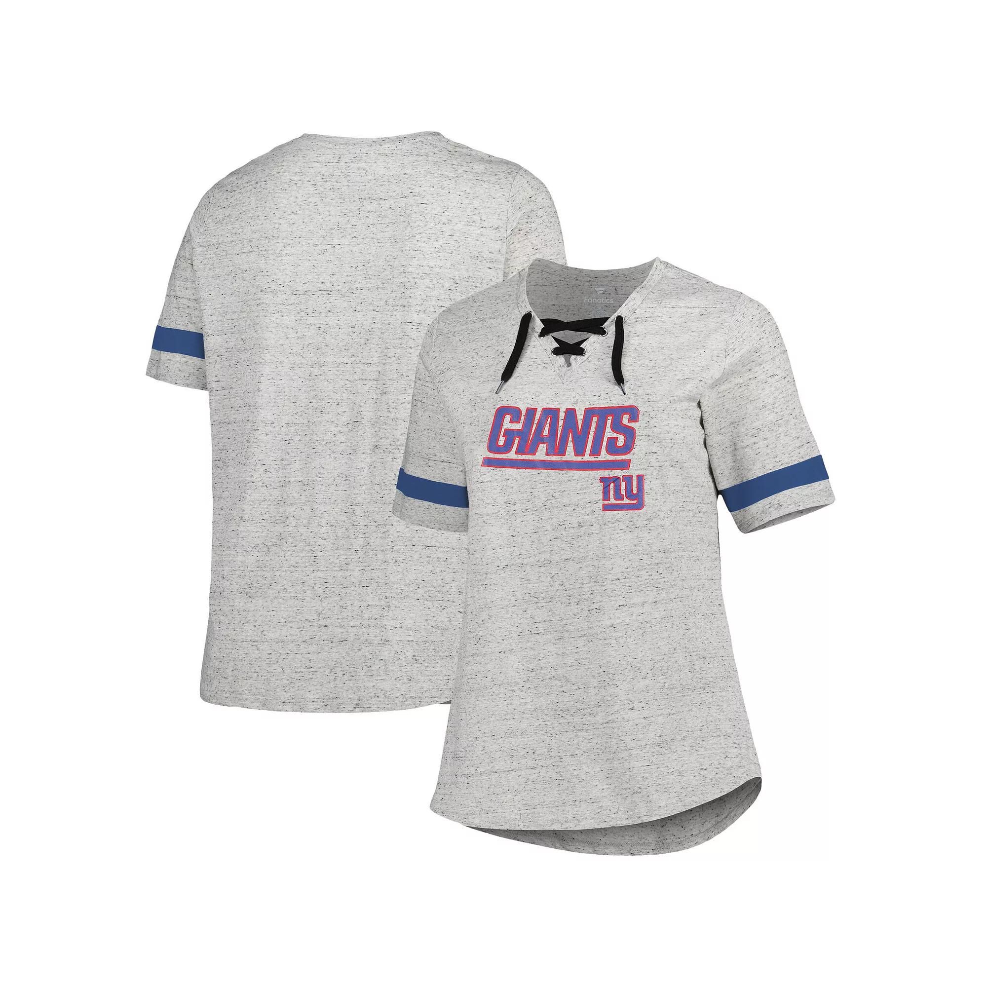Women's Heather Gray New York Giants Plus Size Lace-Up V-Neck T-Shirt, Size: 1XL, Grey Product Image