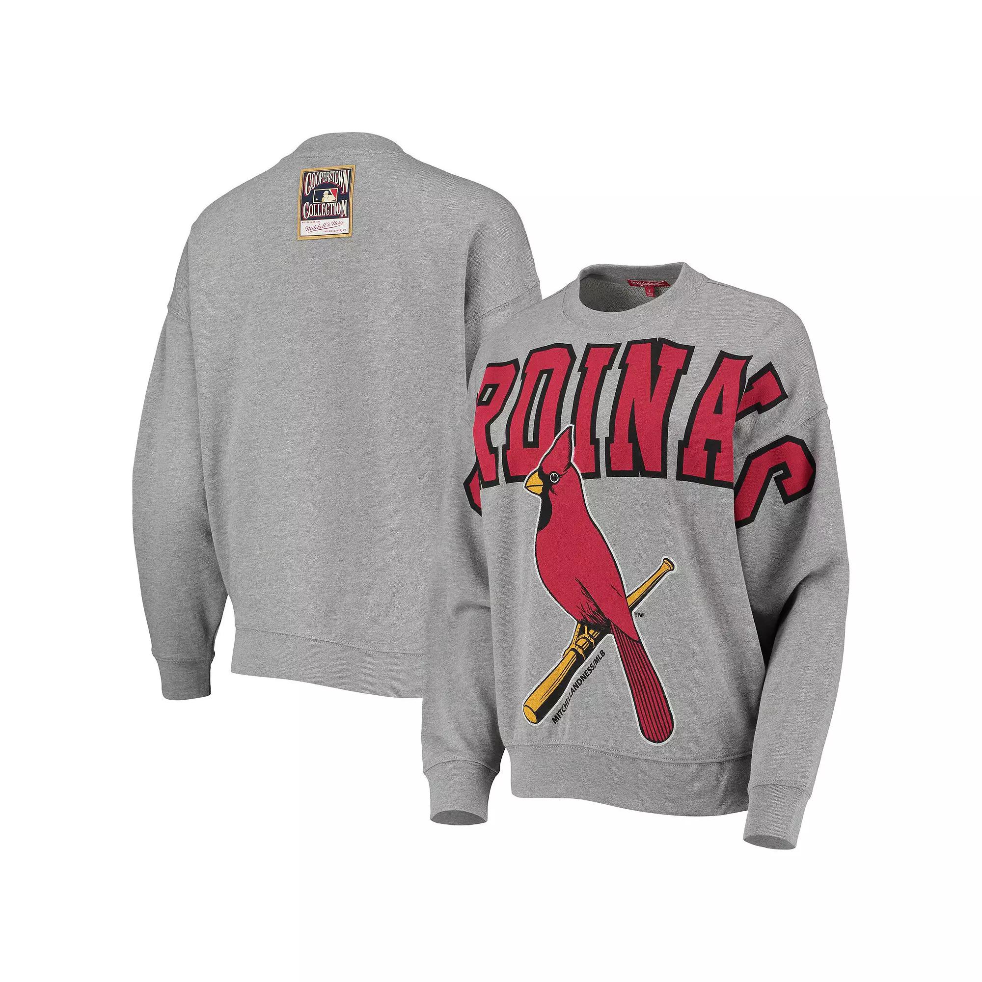 Women's Mitchell & Ness Heathered Gray St. Louis Cardinals Cooperstown Collection Logo Lightweight Pullover Sweatshirt,  Product Image