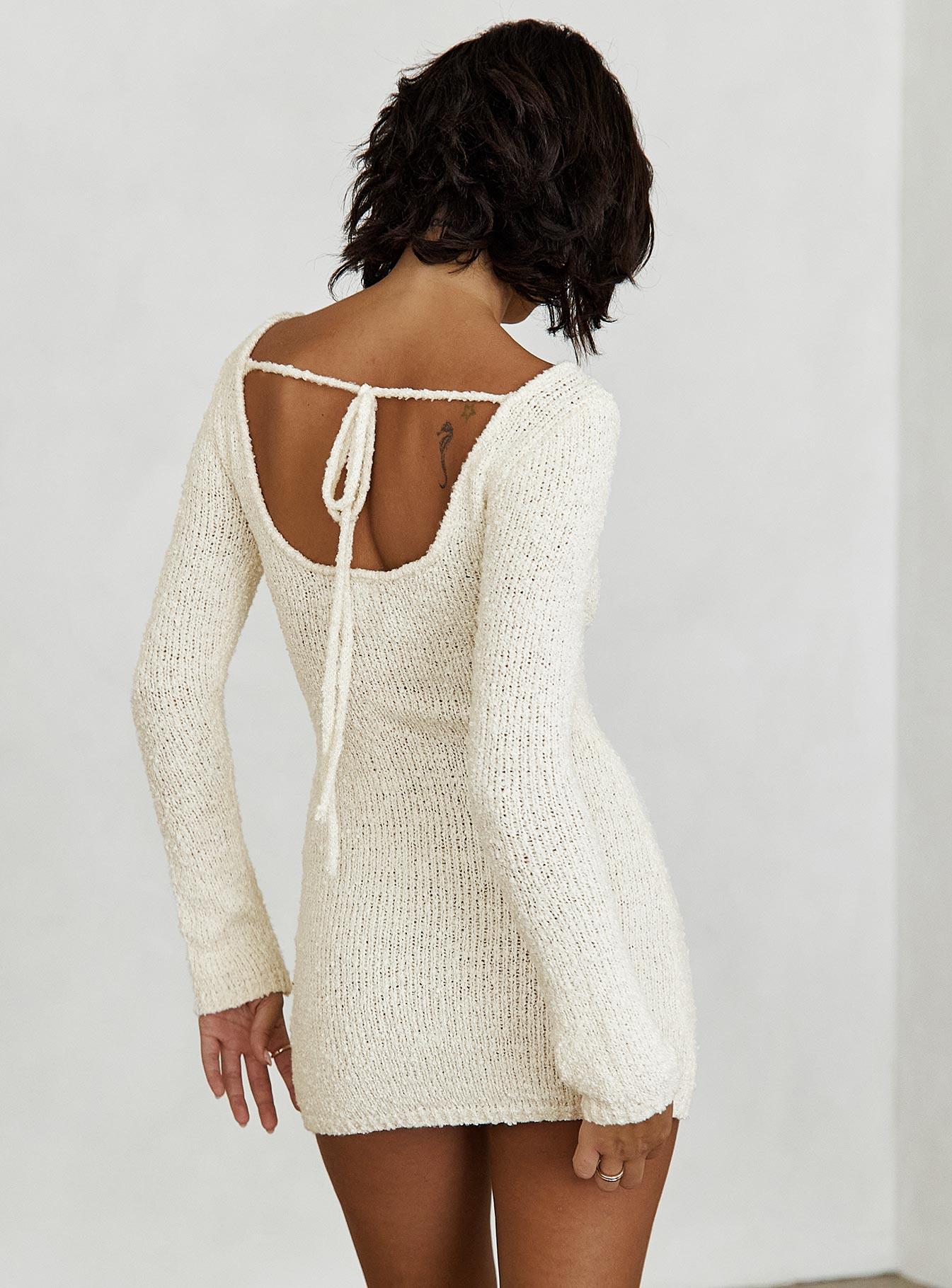 Cosy Up Long Sleeve Boucle Mini Dress Cream Product Image