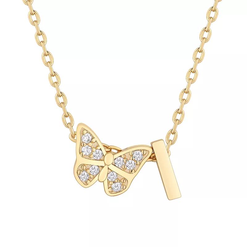 Taylor Grace 14k Gold Plated Cubic Zirconia Butterfly Initial Necklace, Women's, Size: 18" Product Image