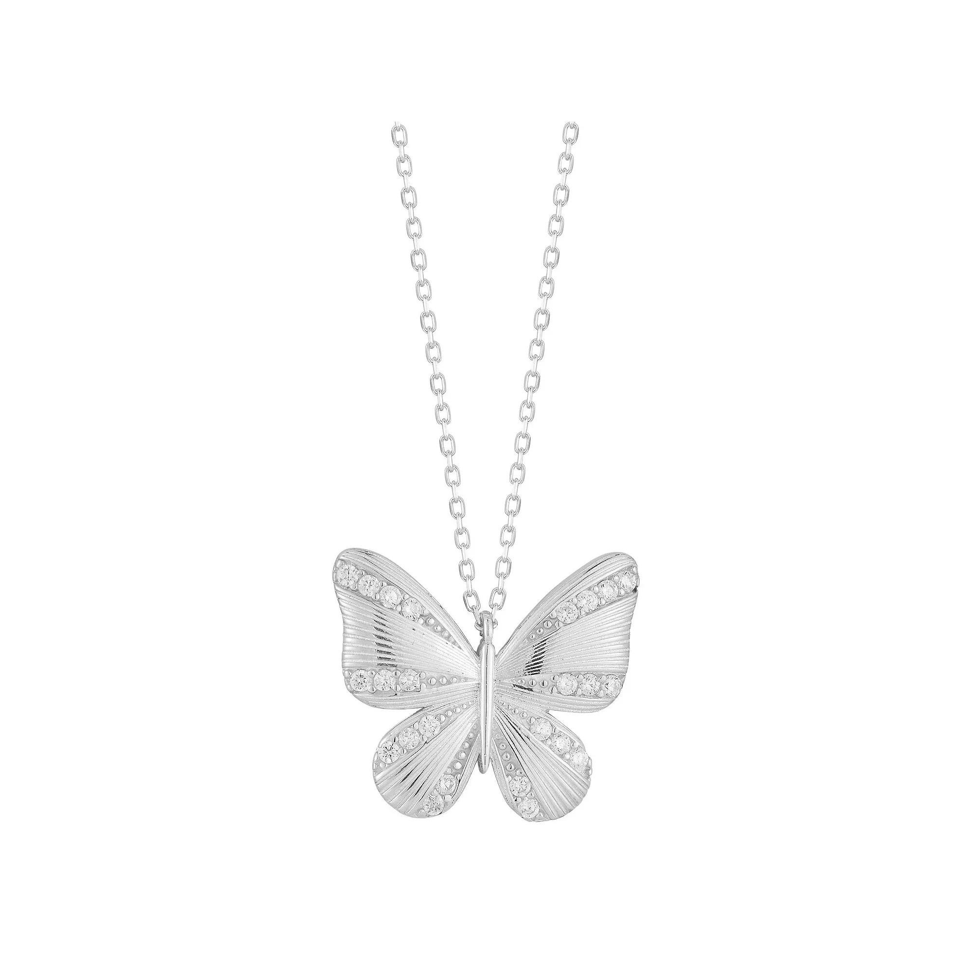 Sunkissed Sterling Cubic Zirconia Butterfly Pendant Necklace, Women's, Size: 18", Silver Tone Product Image