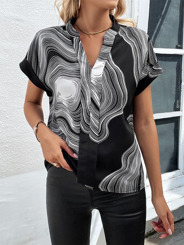 Batwing Sleeves Loose Printed V-Neck Blouses&Shirts Tops Product Image
