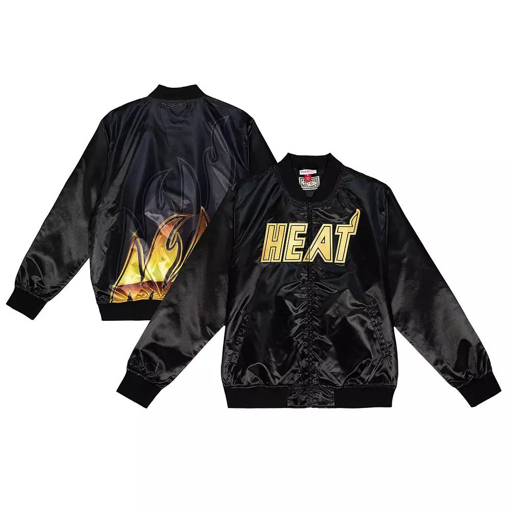 Men's Mitchell & Ness  Black Miami Heat Hardwood Classics Big Face 4.0 Satin Full-Snap Jacket, Size: 2XL Product Image
