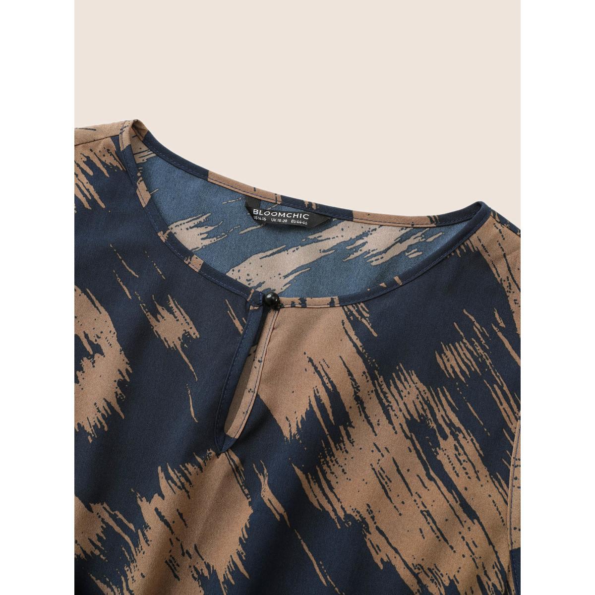 Plus Size Brush Print Keyhole Gathered Tank Dress Midnight Women At the Office Non Notched collar Sleeveless Curvy Midi Dress BloomChic 30/6X Product Image