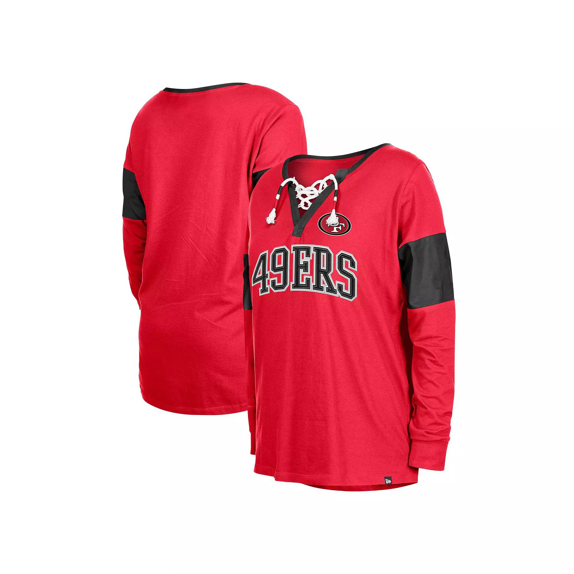 Women's New Era Scarlet San Francisco 49ers Lace-Up Notch-Neck Long Sleeve T-Shirt,  Product Image
