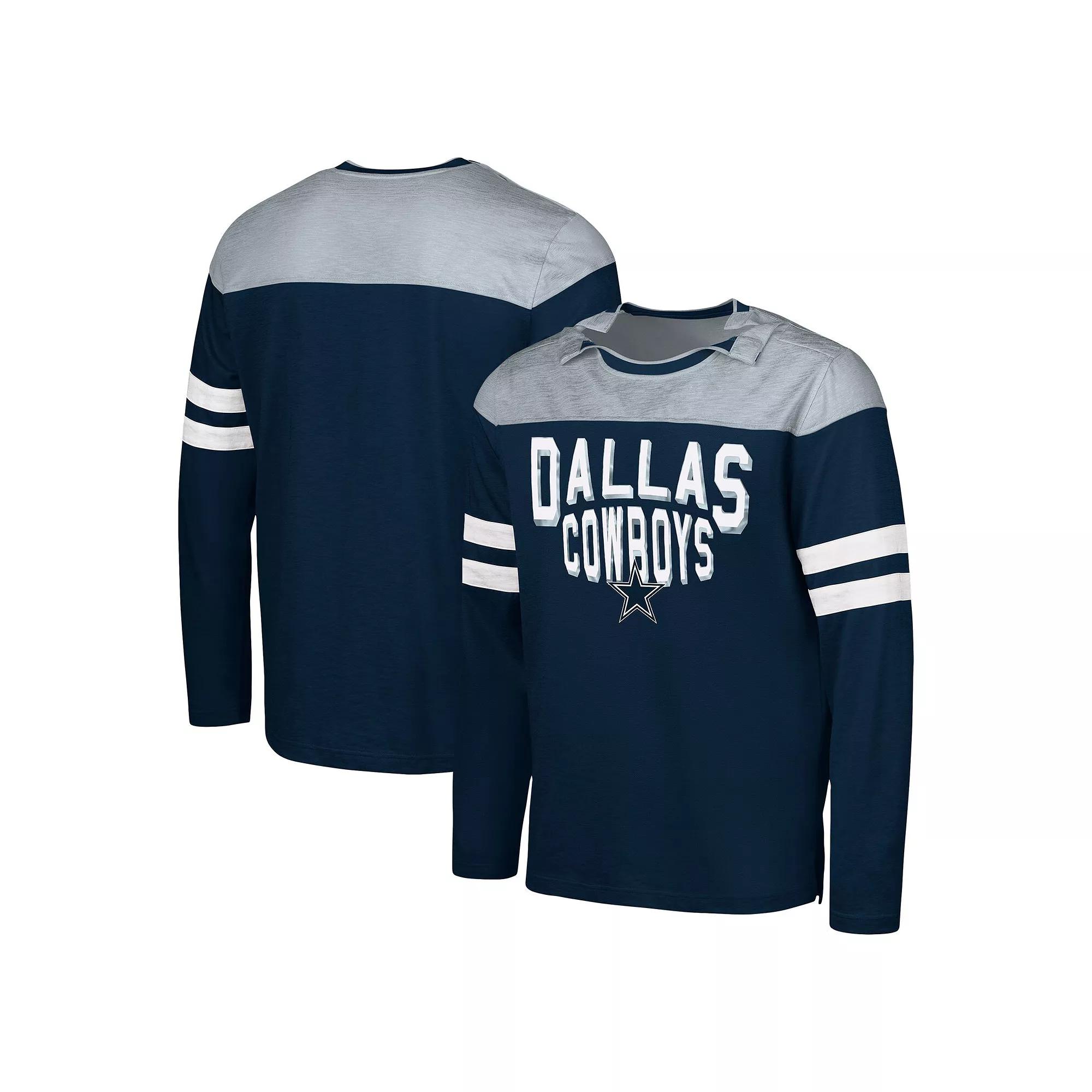 Men's G-III Sports by Carl Banks Navy/Silver Dallas Cowboys Adaptive Hail Mary Long Sleeve T-Shirt,  Product Image