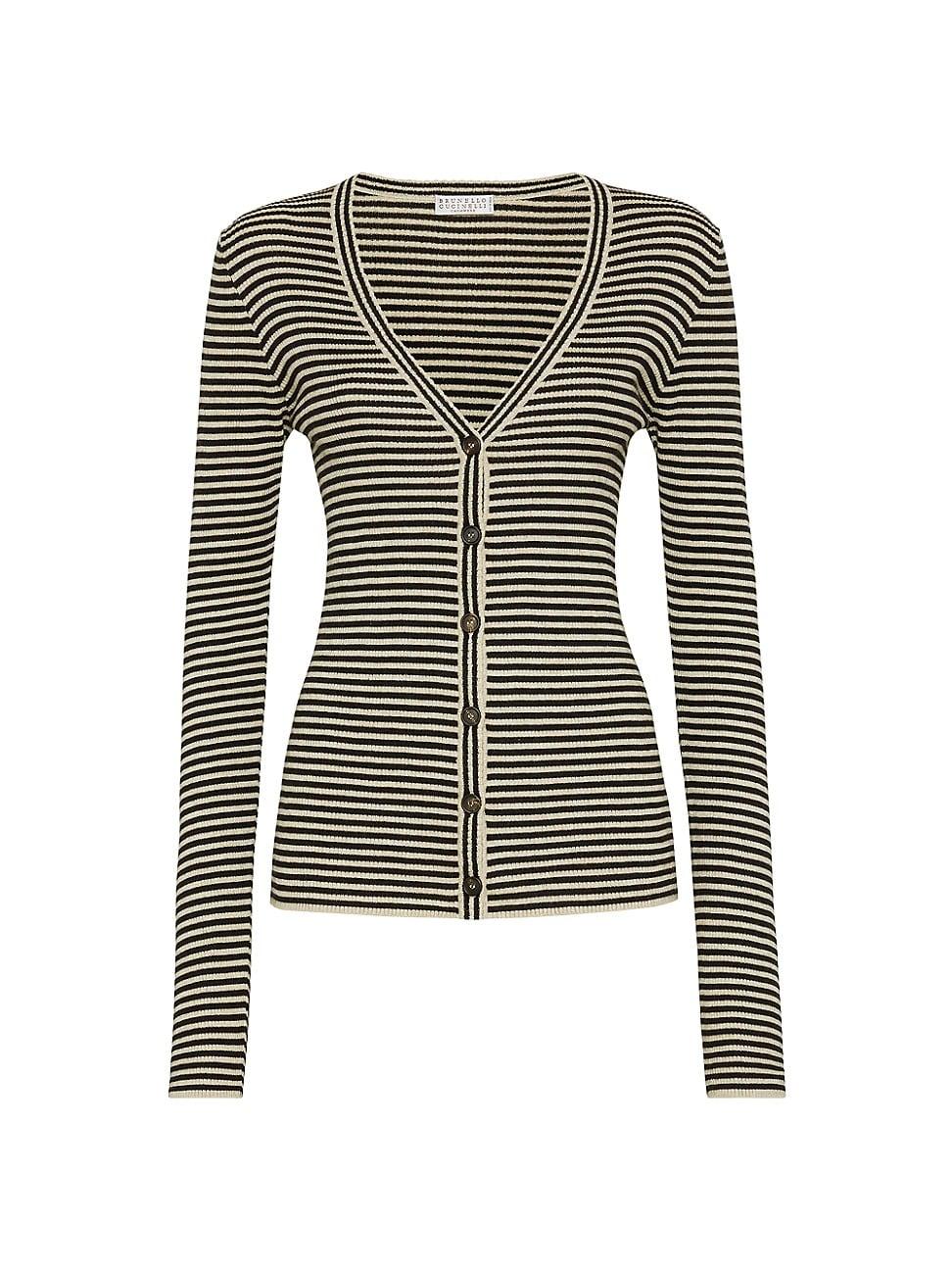 Womens Striped Sparkling Cashmere and Silk Lightweight Cardigan Product Image
