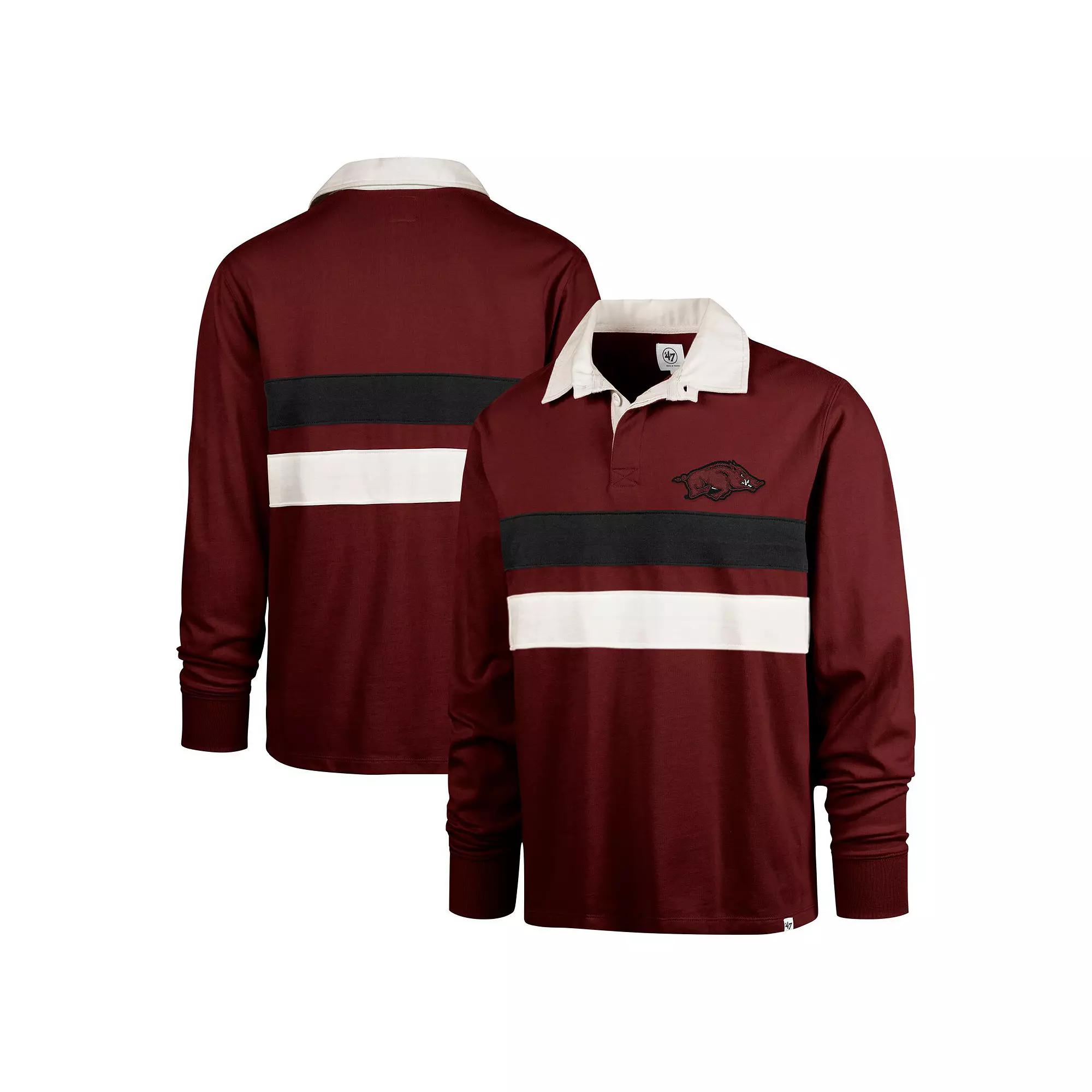 Men's '47 Cardinal Arkansas Razorbacks Clubhouse Knox Thames Long Sleeve Rugby Polo,  Product Image