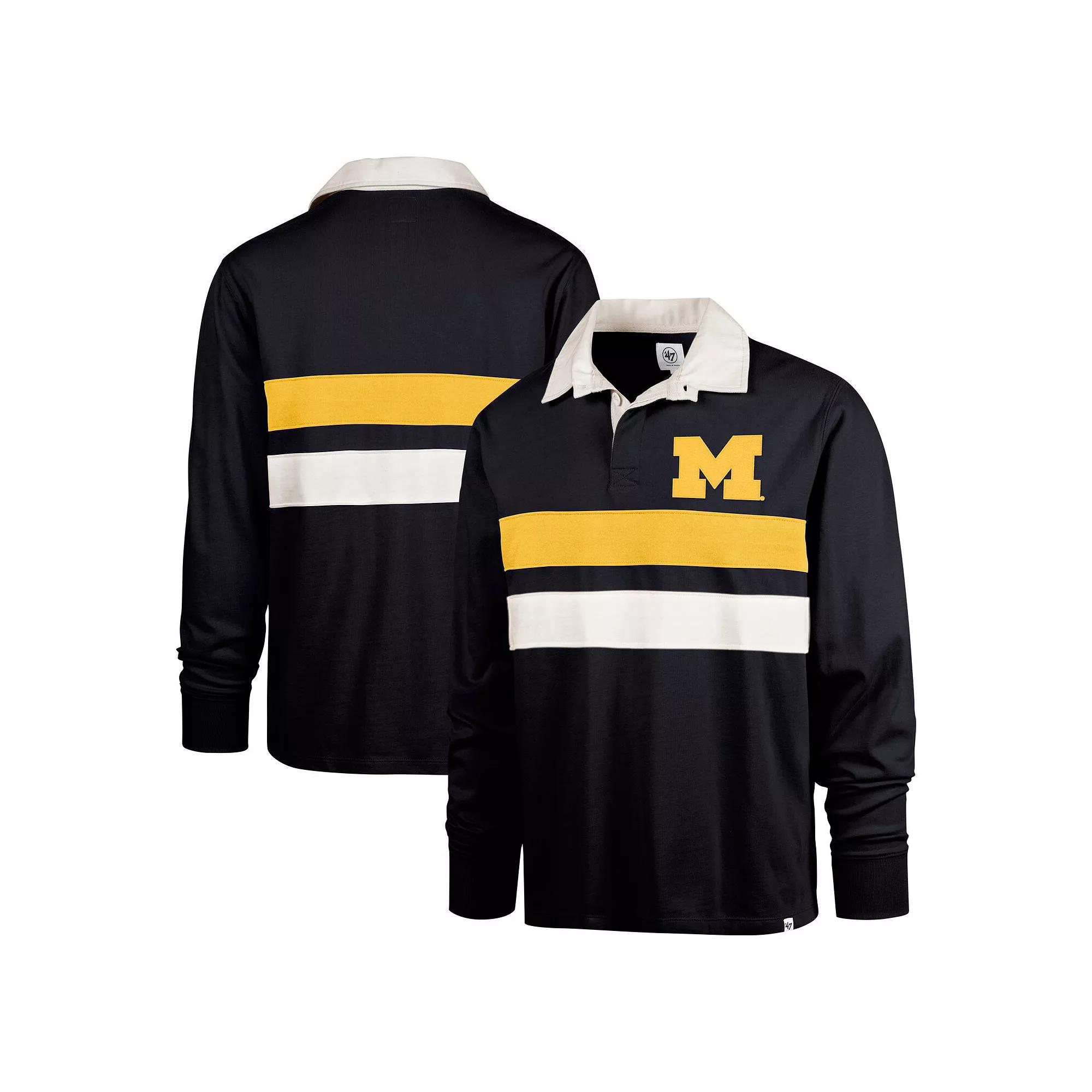 Men's '47 Navy Michigan Wolverines Clubhouse Knox Thames Long Sleeve Rugby Polo, Size: 3XL, Blue Product Image