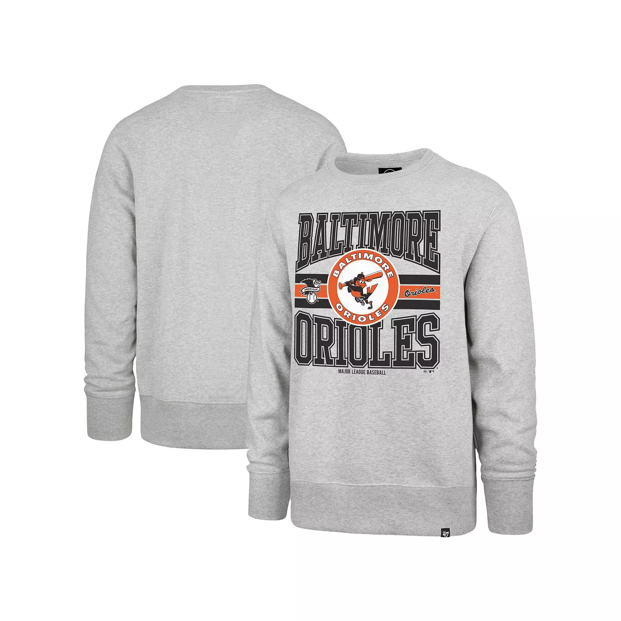 Men's '47 Gray Baltimore Orioles Letters Headline Pullover Sweatshirt,  Product Image