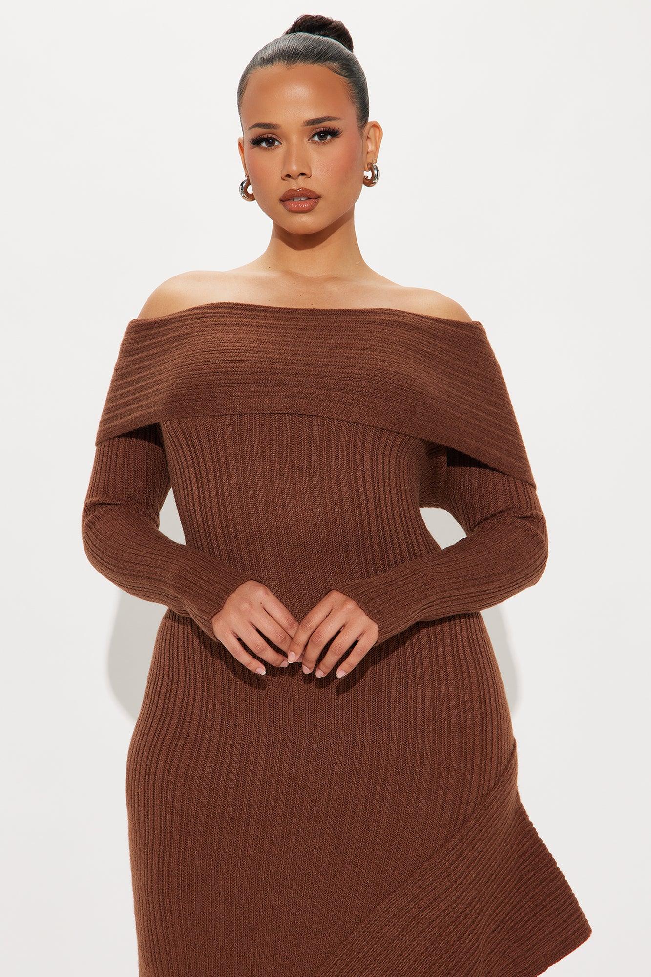 Dani Ruffle Sweater Maxi Dress - Chocolate Product Image