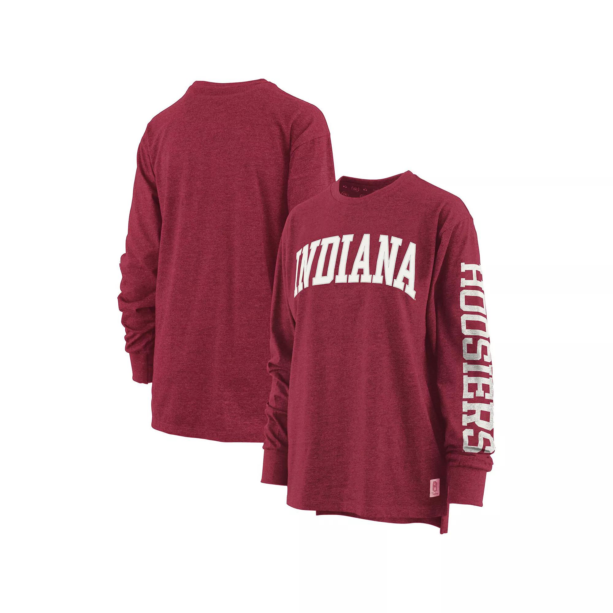 Women's Pressbox Heathered Crimson Indiana Hoosiers Two-Hit Canyon Long Sleeve T-Shirt, Size: Medium Product Image