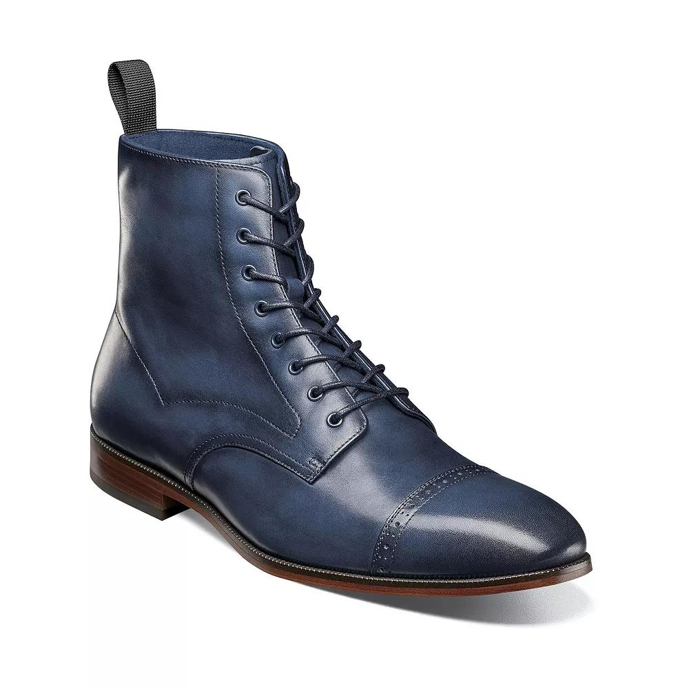 Stacy Adams Henry Mens Cap Toe Lace-Up Leather Boots Blue Product Image