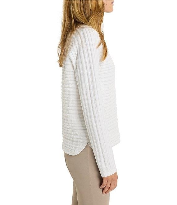 NIC + ZOE Textured Stripe Polo Collar V-Neck Long Sleeve Top Product Image