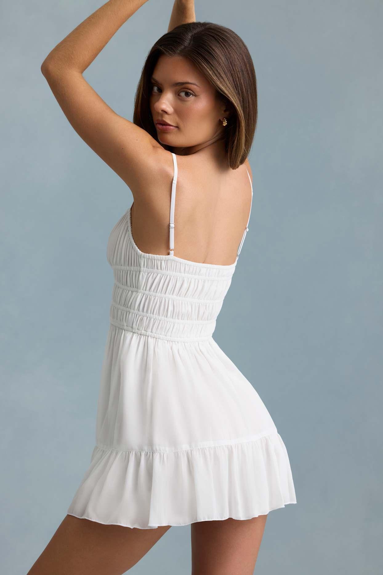 Shirred Camisole Mini Dress in White Product Image