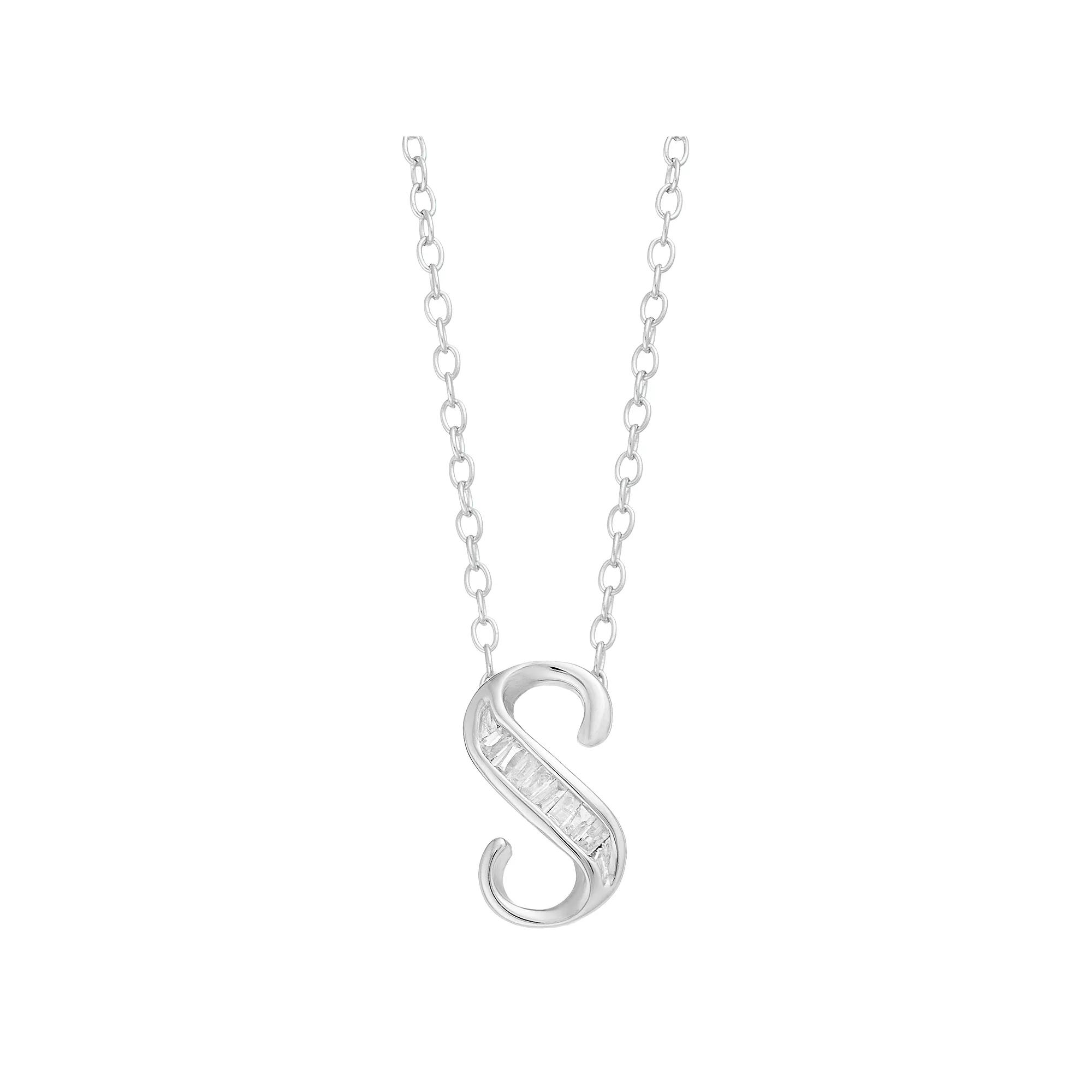 Sterling Silver Baguette Diamond Initial Pendant Necklace, Women's,  Product Image