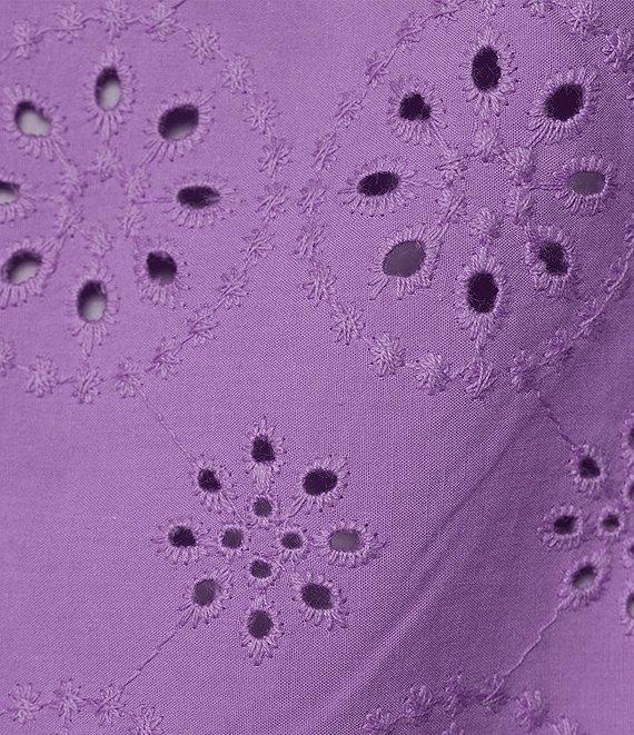 Allison Daley Plus Size 3/4 Sleeve Point Collar Button Front Eyelet Jacket Product Image