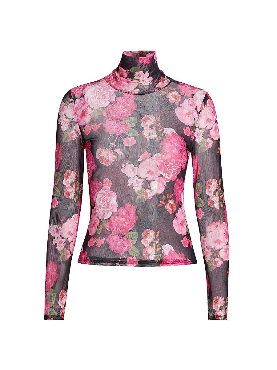 Womens Tyla Floral-Mesh Turtleneck Top Product Image