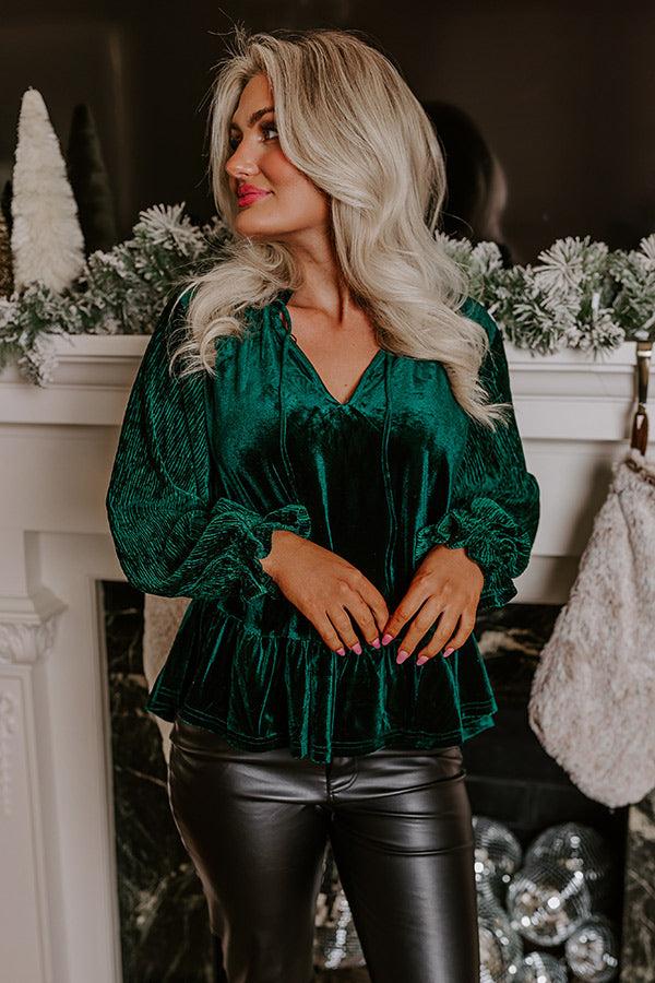 Statement Maker Velvet Top In Hunter Green Product Image