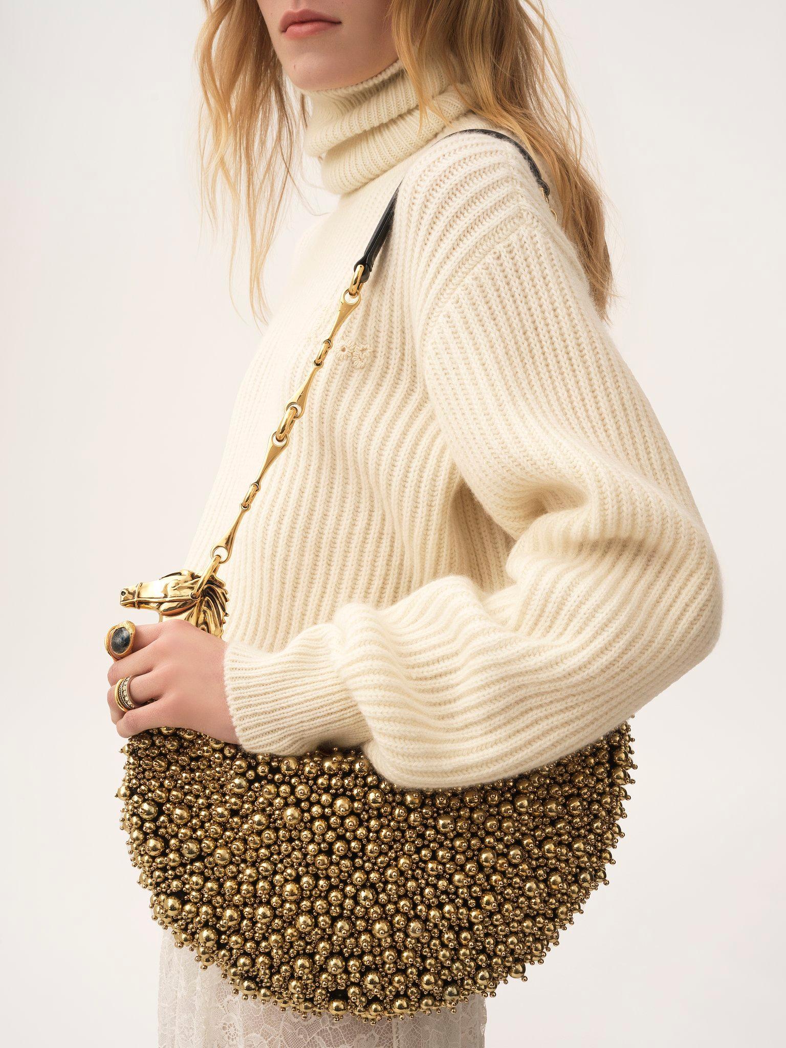 Chain Horse shoulder bag in beaded suede leather Product Image