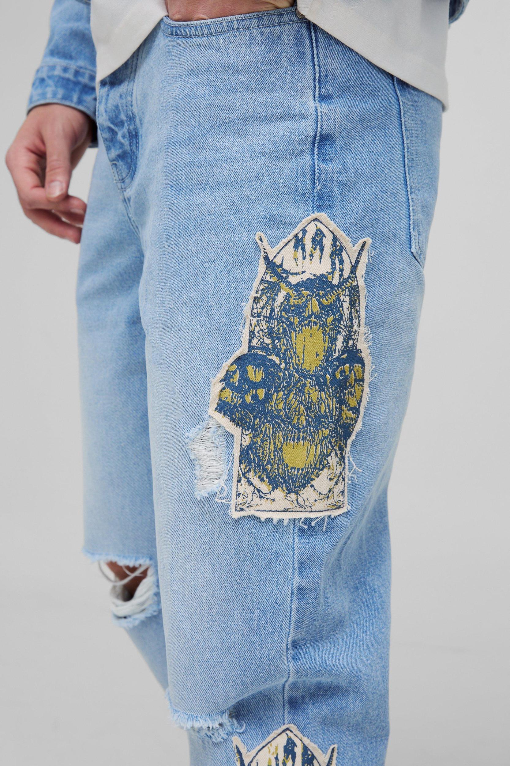 Slim Stacked All Over Rip & Repair Contrast Stitch Jeans | boohooMAN USA Product Image