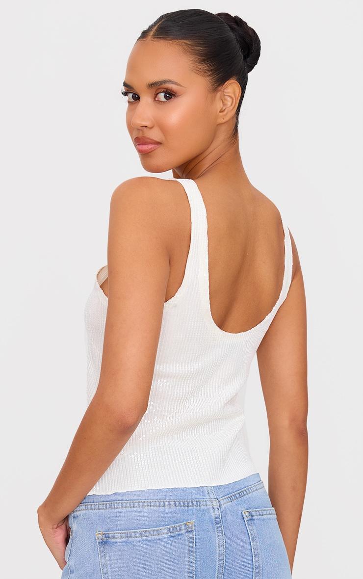 White Velvet Sequin Scoop Neck Vest Product Image