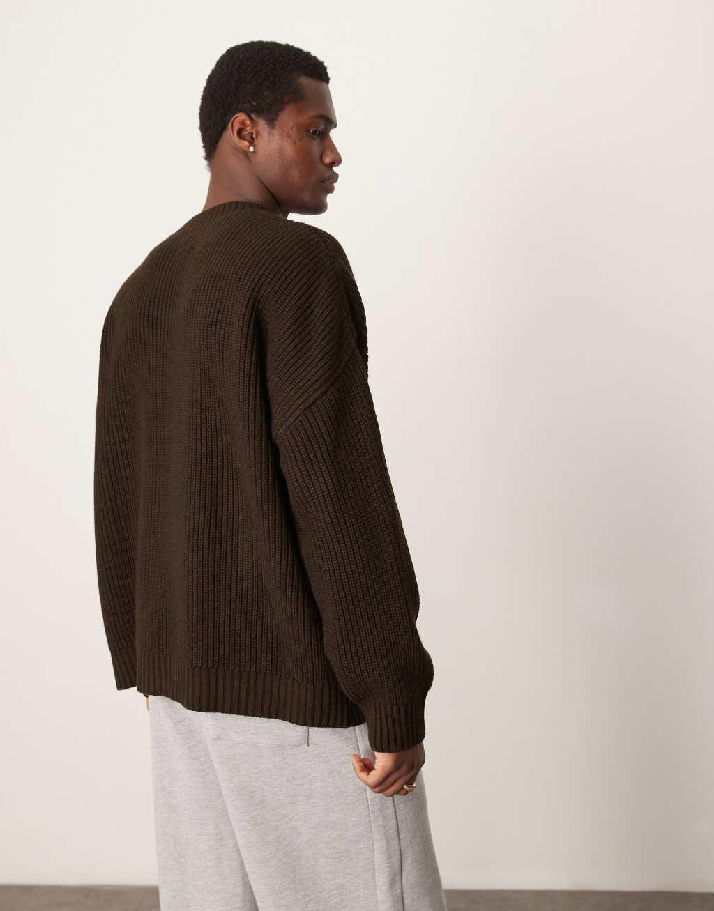 ASOS DESIGN super oversized boxy fit rib knit sweater in dark brown Product Image