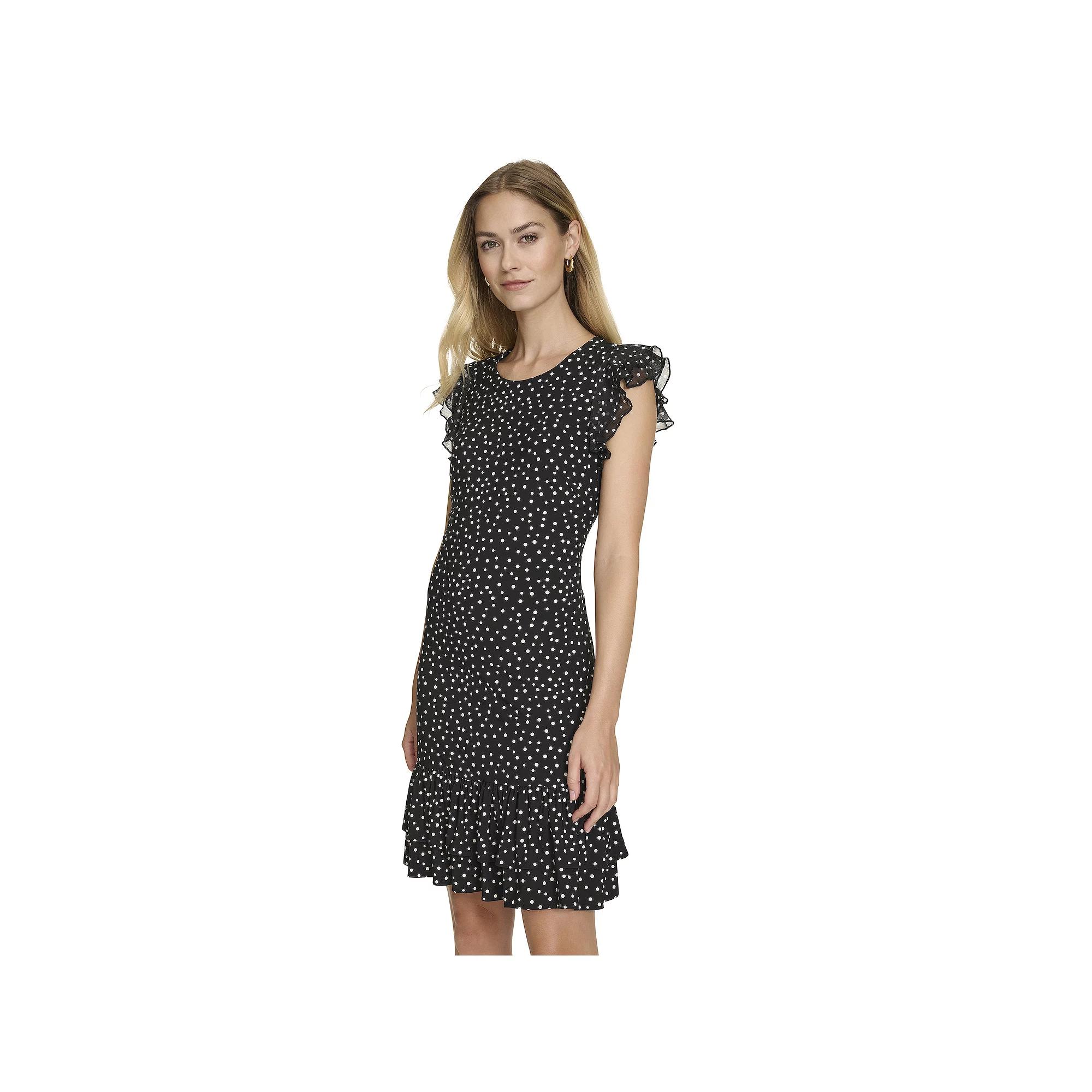Women's Harper Rose Ruffle Sleeve & Skirt Printed Mini Dress, Size: 16, Black Dot Product Image