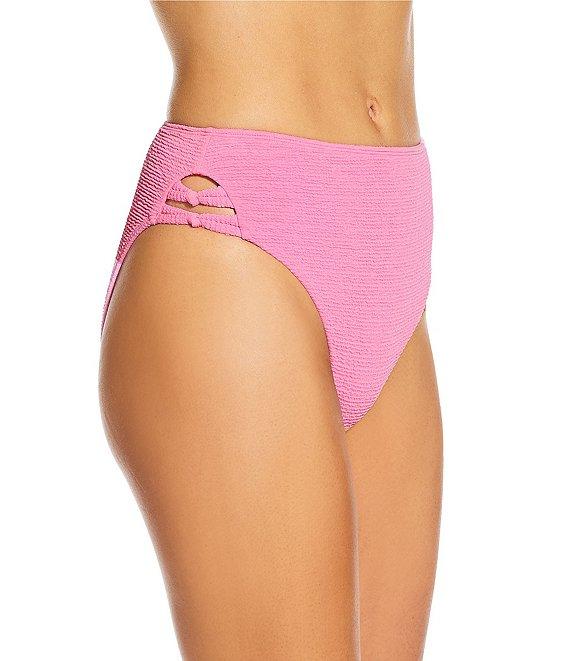 GB Solid Scrunchie Texture Knotted Side High Waisted Swim Bottom Product Image