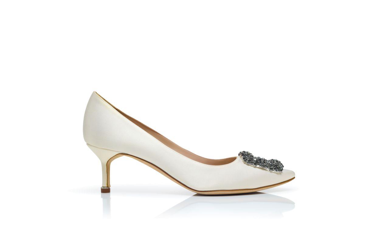HANGISI 50 White Satin Jewel Buckle Pumps Product Image