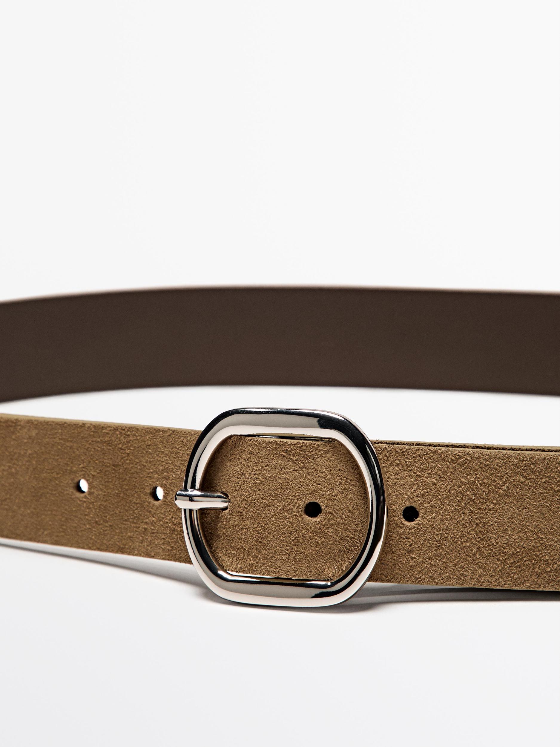 Split suede leather belt with oval buckle Product Image