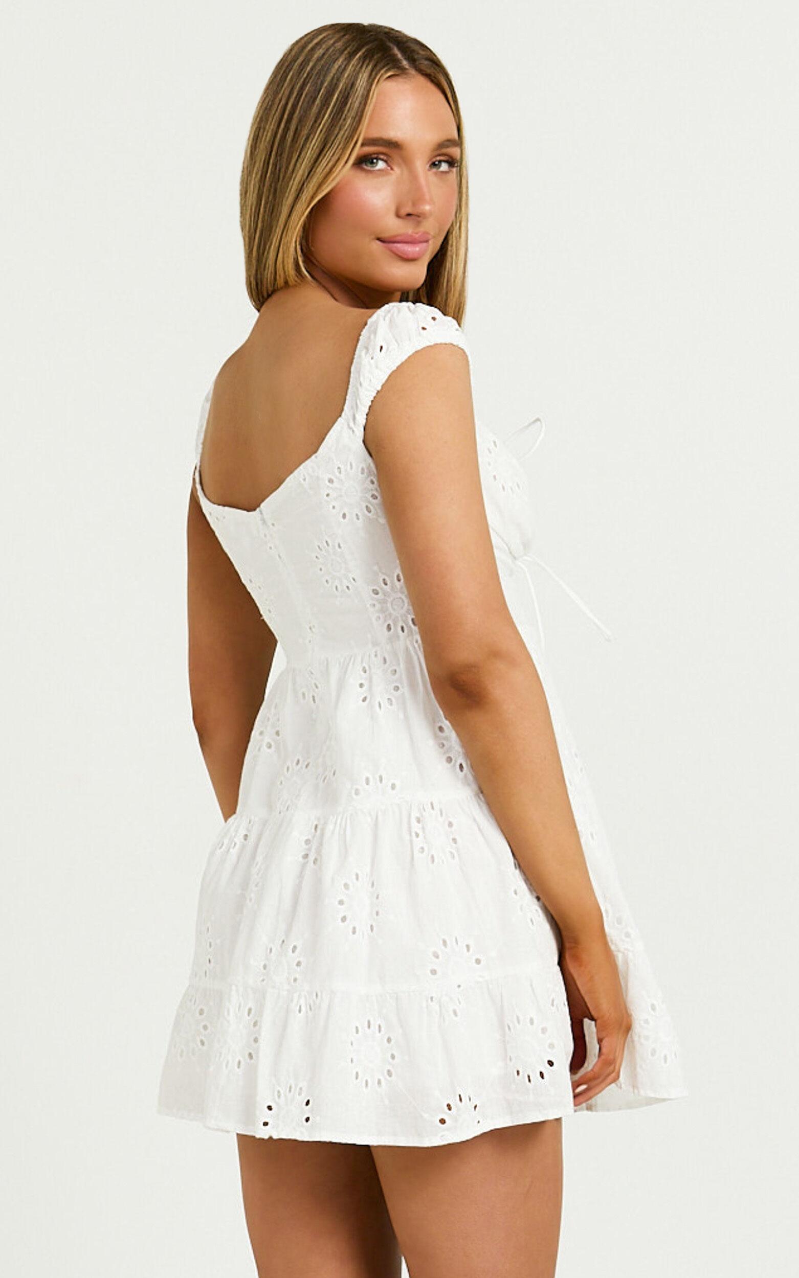 Nieza Mini Dress - Short Sleeve Corset Detail Mini Dress in White Product Image